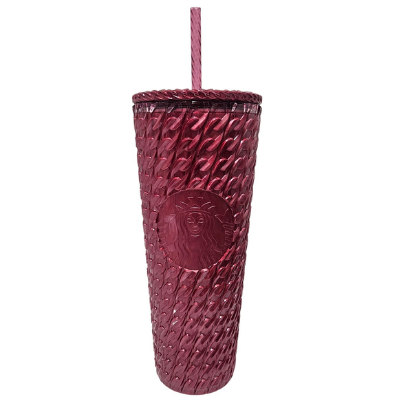 Starbucks 2024 Chained Link Raspberry Burgundy Red Venti 24 OZ Tumbler NEW - Picture 1 of 6